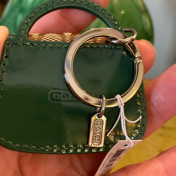 NWTO COACH Green Patent Leather & Canvas Mini Handbag Purse Charm/Key Ring - Picture 5 of 7
